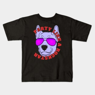 Party Like a Rockstar Dog Synthwave Retro Kids T-Shirt